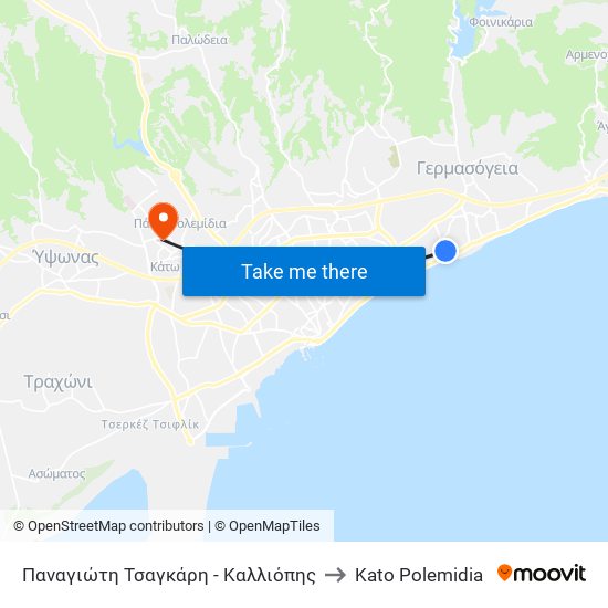 Παναγιώτη Τσαγκάρη - Καλλιόπης to Kato Polemidia map