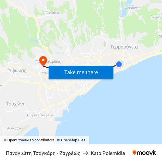 Παναγιώτη Τσαγκάρη - Ζαγρέως to Kato Polemidia map