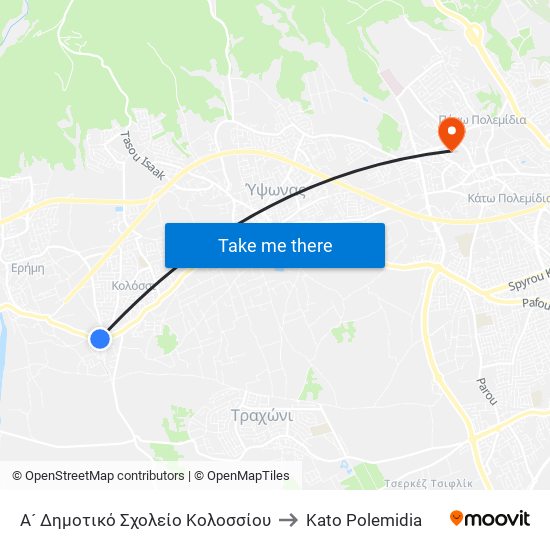 Α´ Δημοτικό Σχολείο Κολοσσίου to Kato Polemidia map