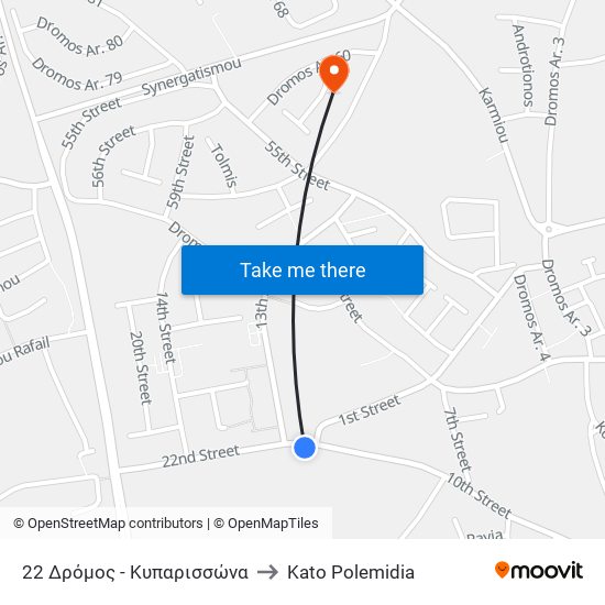 22 Δρόμος - Κυπαρισσώνα to Kato Polemidia map
