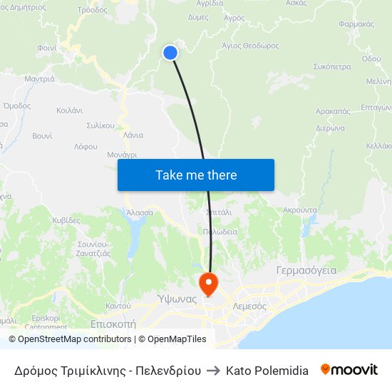 Δρόμος Τριμίκλινης - Πελενδρίου to Kato Polemidia map