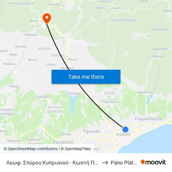 Λεωφ. Σπύρου Κυπριανού - Κωστή Παλαμά to Páno Plátres map
