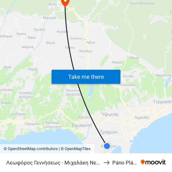 Λεωφόρος Γεννήσεως - Μιχαλάκη Νεοκλέους to Páno Plátres map