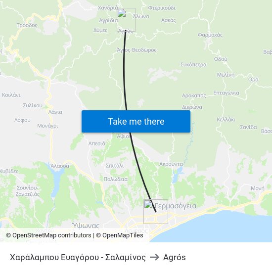 Χαράλαμπου Ευαγόρου - Σαλαμίνος to Agrós map