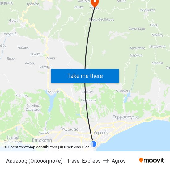 Λεμεσός (Οπουδήποτε) - Travel Express to Agrós map