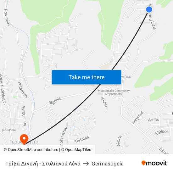 Γρίβα Διγενή - Στυλιανού Λένα to Germasogeia map