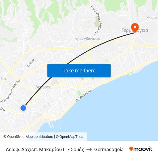Λεωφ. Αρχιεπ. Μακαρίου Γ´ - Σουέζ to Germasogeia map