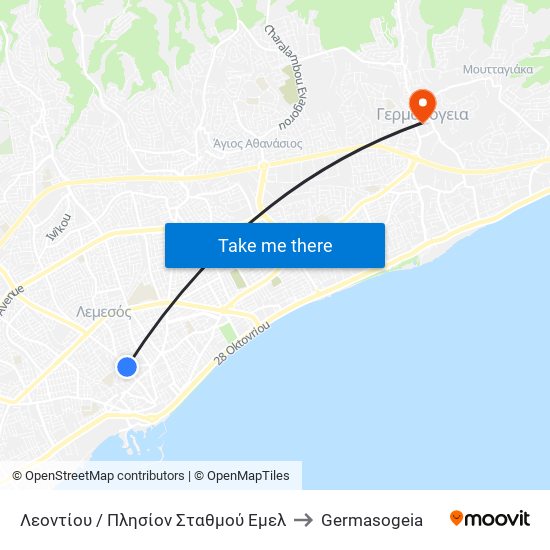 Λεοντίου / Πλησίον Σταθμού Εμελ to Germasogeia map