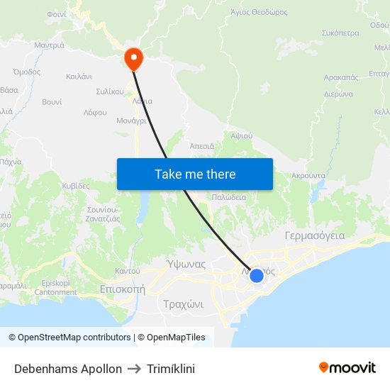 Debenhams Apollon to Trimíklini map