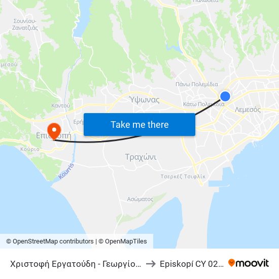 Χριστοφή Εργατούδη - Γεωργίου Αναστασίου to Episkopí CY 02 Cyprus map