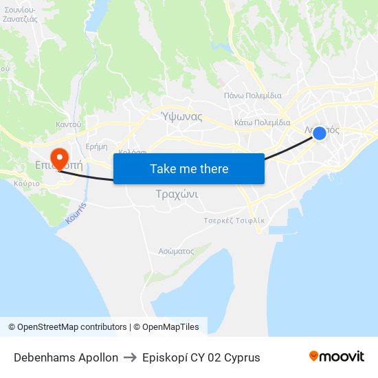 Debenhams Apollon to Episkopí CY 02 Cyprus map