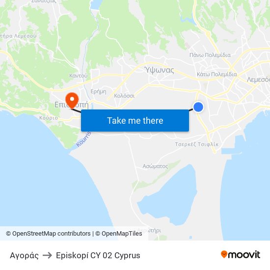 Αγοράς to Episkopí CY 02 Cyprus map