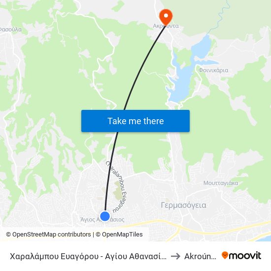 Χαραλάμπου Ευαγόρου - Αγίου Αθανασίου to Akroúnta map