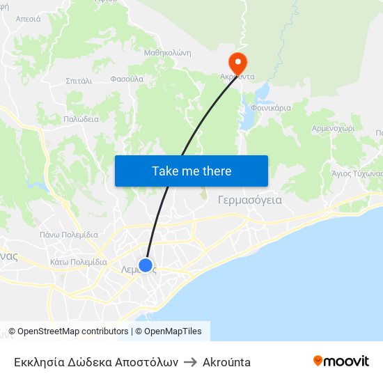 Εκκλησία Δώδεκα Αποστόλων to Akroúnta map