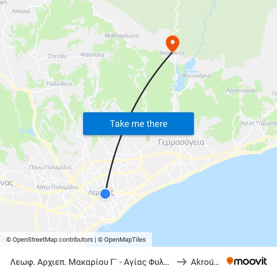 Λεωφ. Αρχιεπ. Μακαρίου Γ´ - Αγίας Φυλάξεως to Akroúnta map