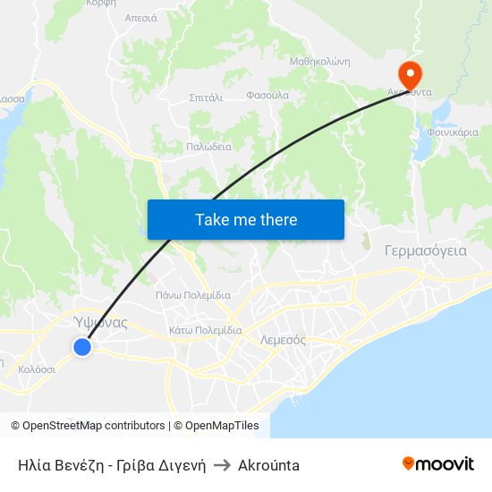Ηλία Βενέζη - Γρίβα Διγενή to Akroúnta map