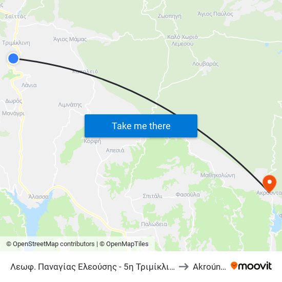 Λεωφ. Παναγίας Ελεούσης - 5η Τριμίκλινης to Akroúnta map