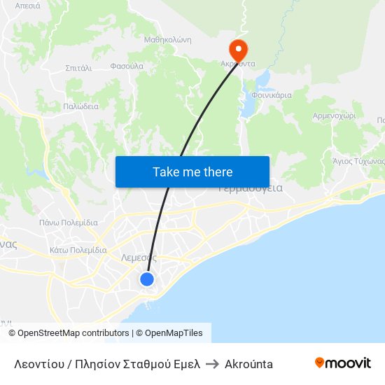 Λεοντίου / Πλησίον Σταθμού Εμελ to Akroúnta map