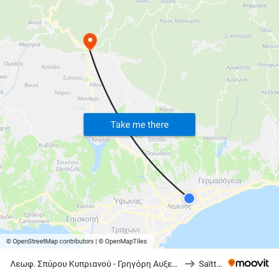 Λεωφ. Σπύρου Κυπριανού - Γρηγόρη Αυξεντίου to Saïttás map