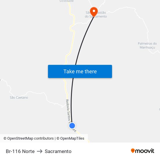 Br-116 Norte to Sacramento map