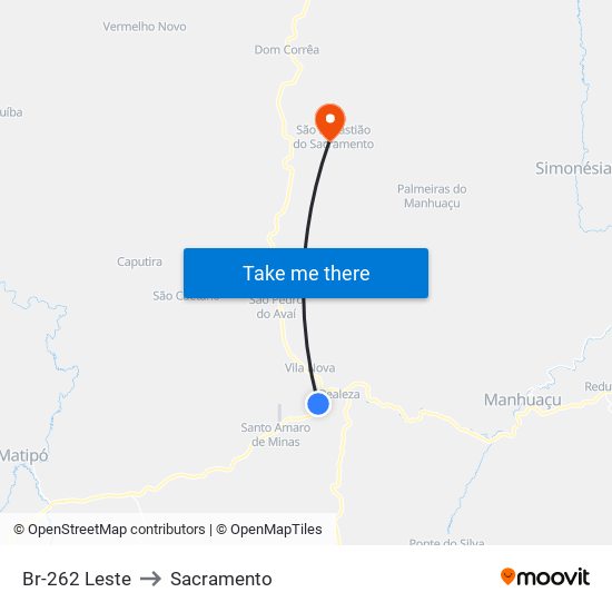 Br-262 Leste to Sacramento map