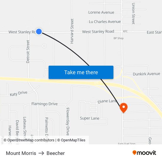 Mount Morris to Beecher map