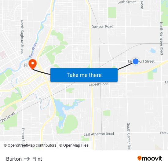 Burton to Flint map