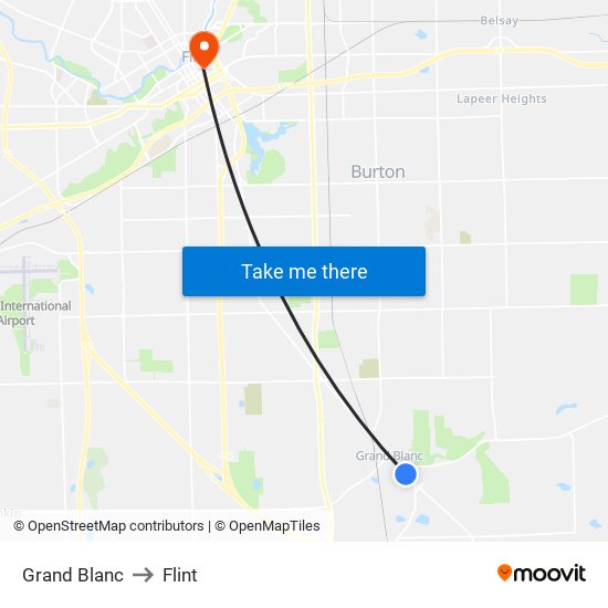 Grand Blanc to Flint map