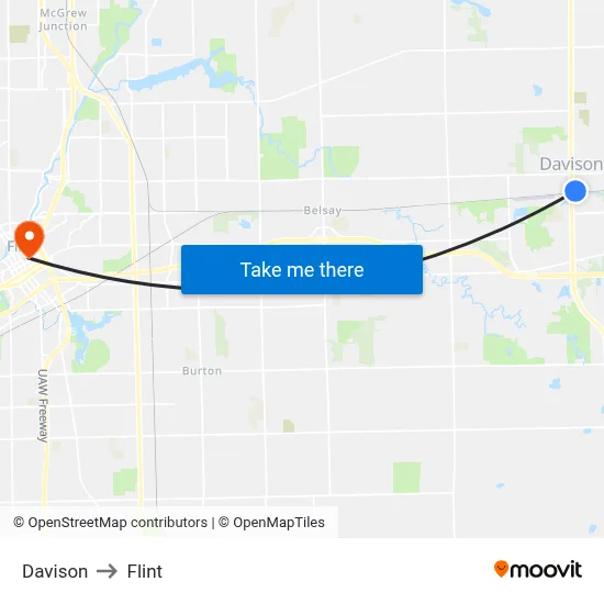 Davison to Flint map