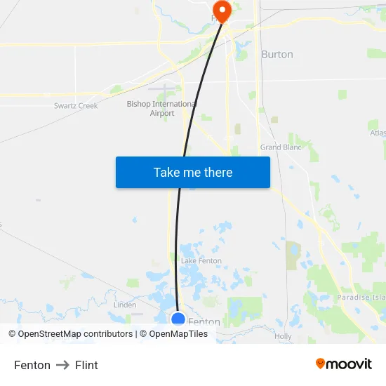 Fenton to Flint map