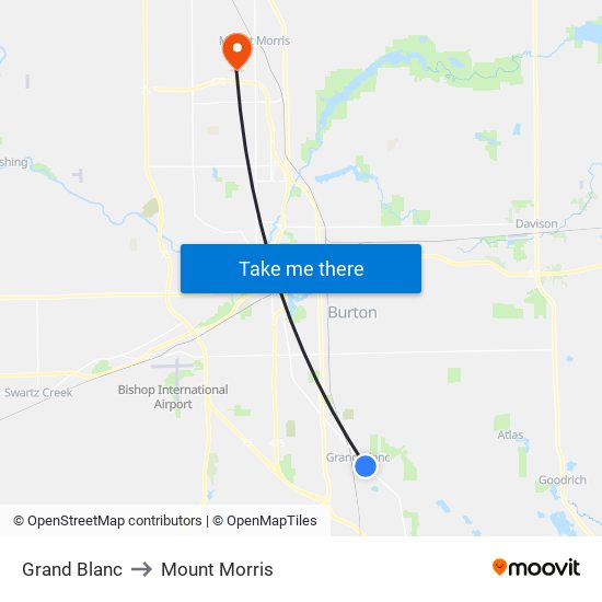 Grand Blanc to Mount Morris map