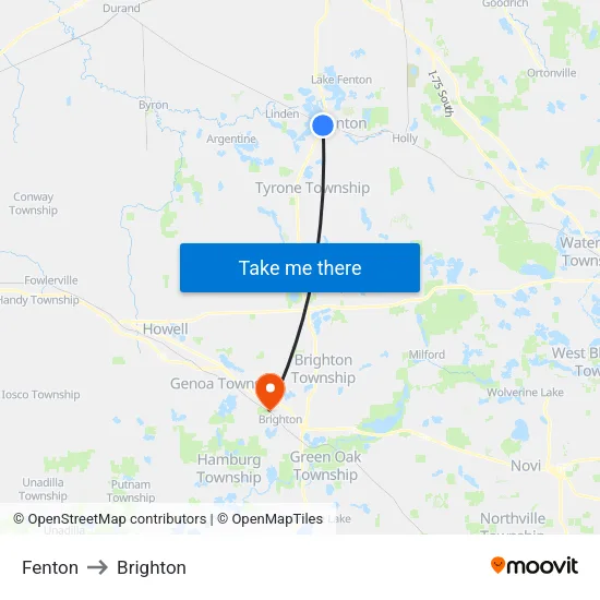 Fenton to Brighton map