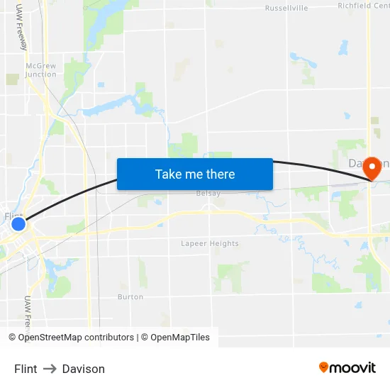 Flint to Davison map