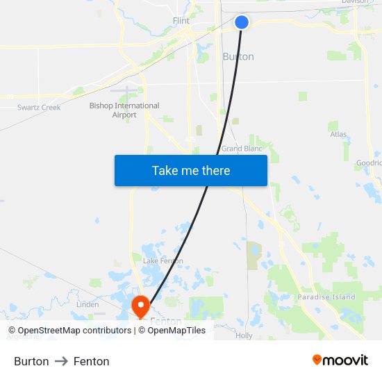 Burton to Fenton map