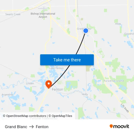 Grand Blanc to Fenton map