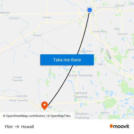 Flint to Howell map