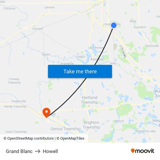 Grand Blanc to Howell map