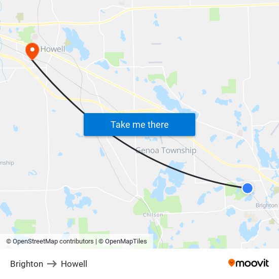 Brighton to Howell map