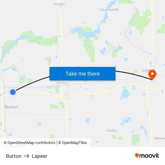 Burton to Lapeer map
