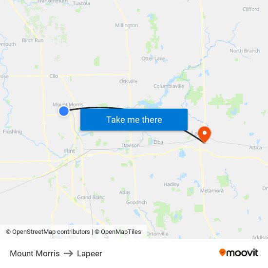 Mount Morris to Lapeer map