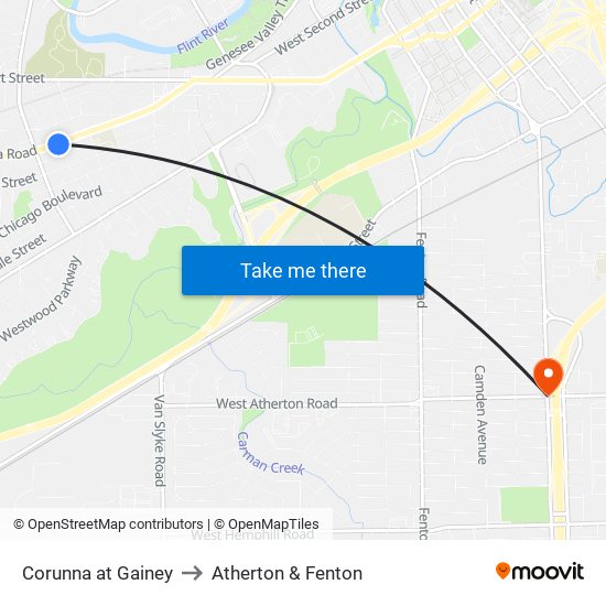 Corunna at Gainey to Atherton & Fenton map