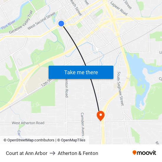 Court at Ann Arbor to Atherton & Fenton map