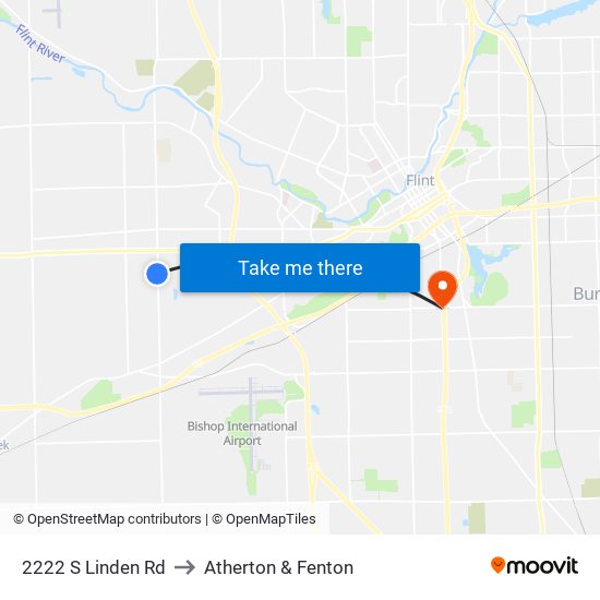 2222 S Linden Rd to Atherton & Fenton map