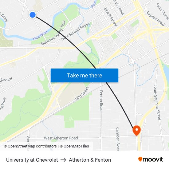 University at Chevrolet to Atherton & Fenton map