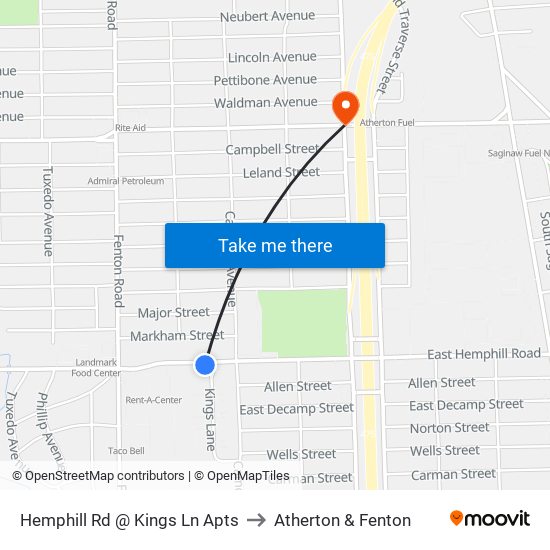 Hemphill Rd @ Kings Ln Apts to Atherton & Fenton map