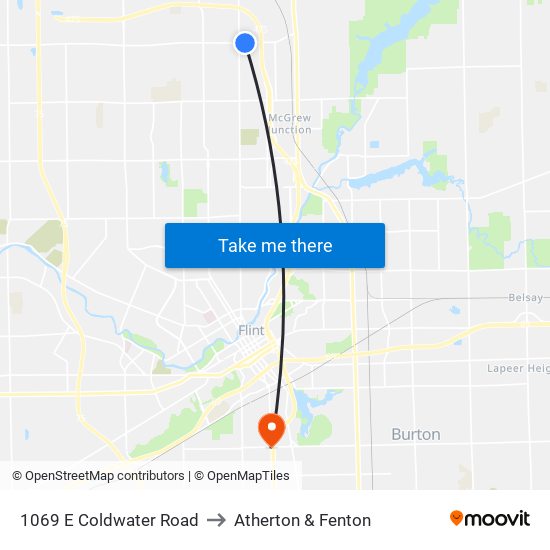 1069 E Coldwater Road to Atherton & Fenton map