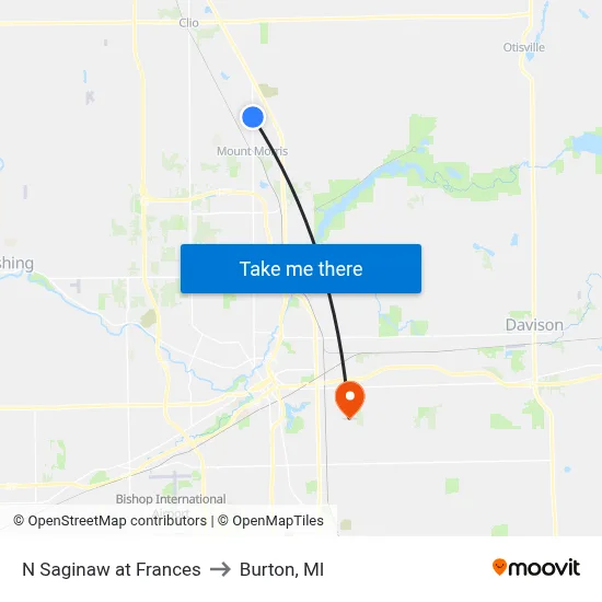 N Saginaw at Frances to Burton, MI map