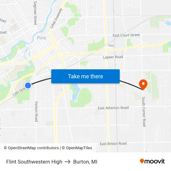 Flint Southwestern High to Burton, MI map