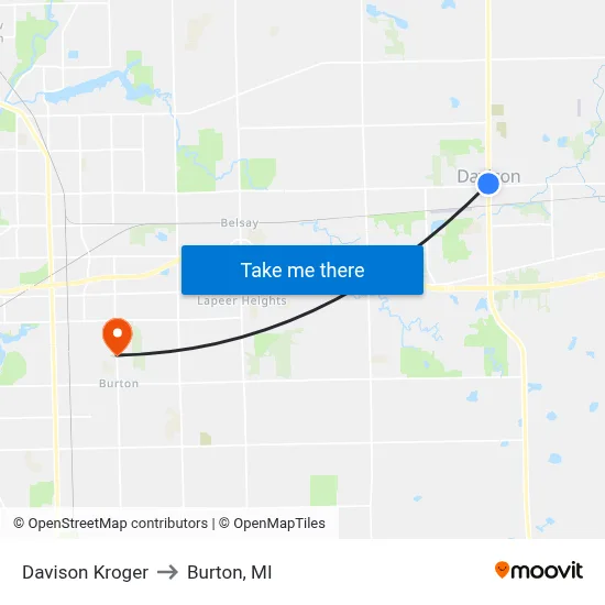 Davison Kroger to Burton, MI map