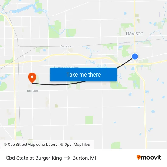 Sbd State at Burger King to Burton, MI map